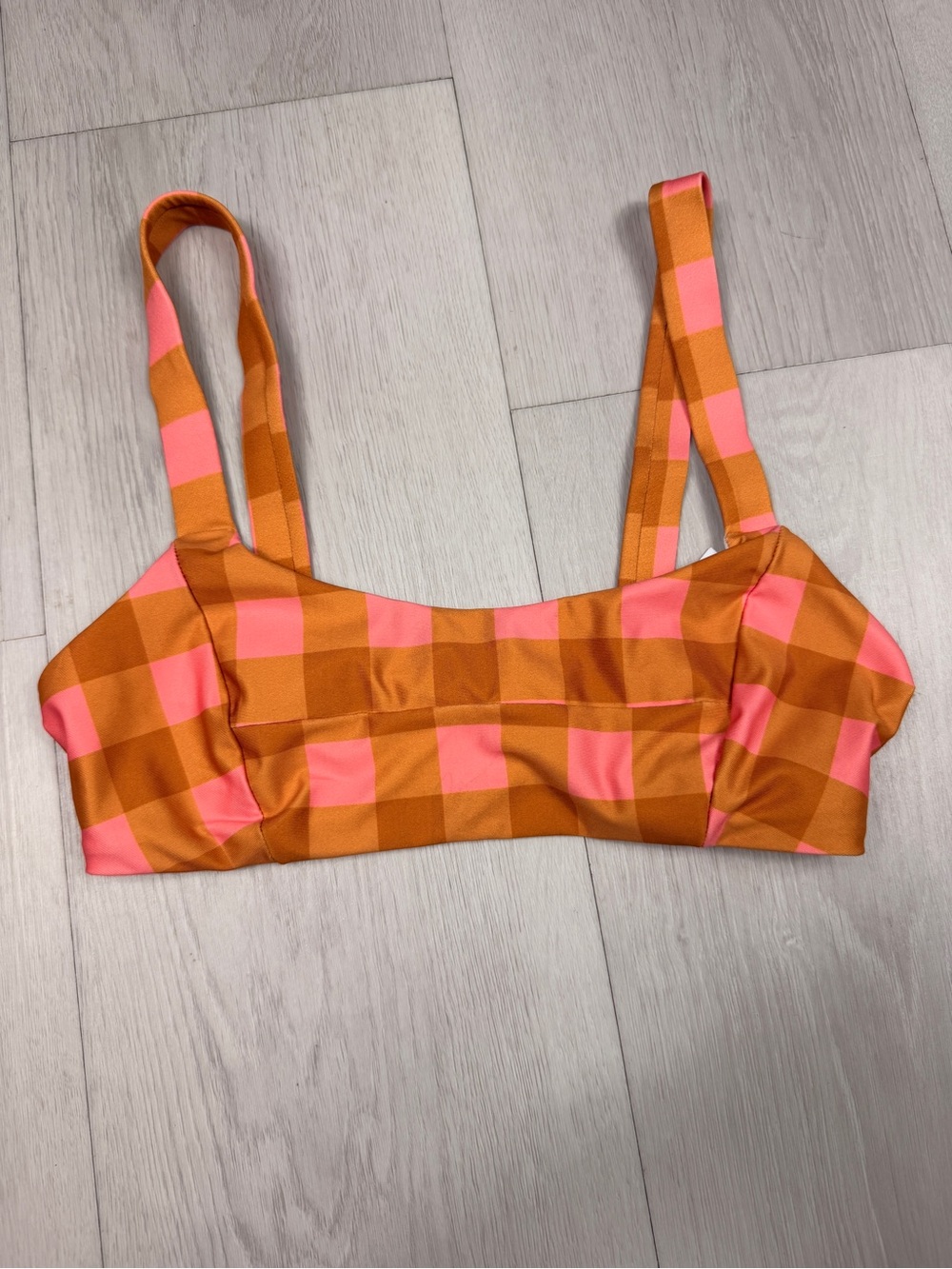 L*Space Pink Orange Check Bikini Top XS
